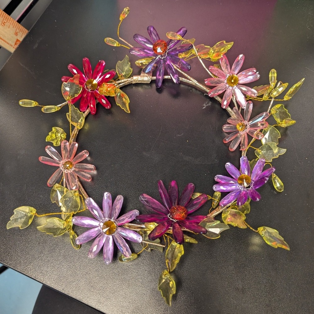 Floral Candle Ring Purple Pink Acrylic Daisy Fairycore Decor 7in